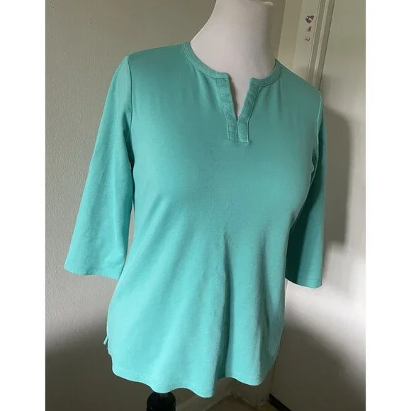 L.Lbean Three-Quarter Sleeve Tunic Top 100 Cotton Women’s Medium Size - Picture 7 of 9